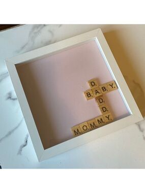 Handmade Scrabble New Baby Picture Frame Shadow Box in Pink and White